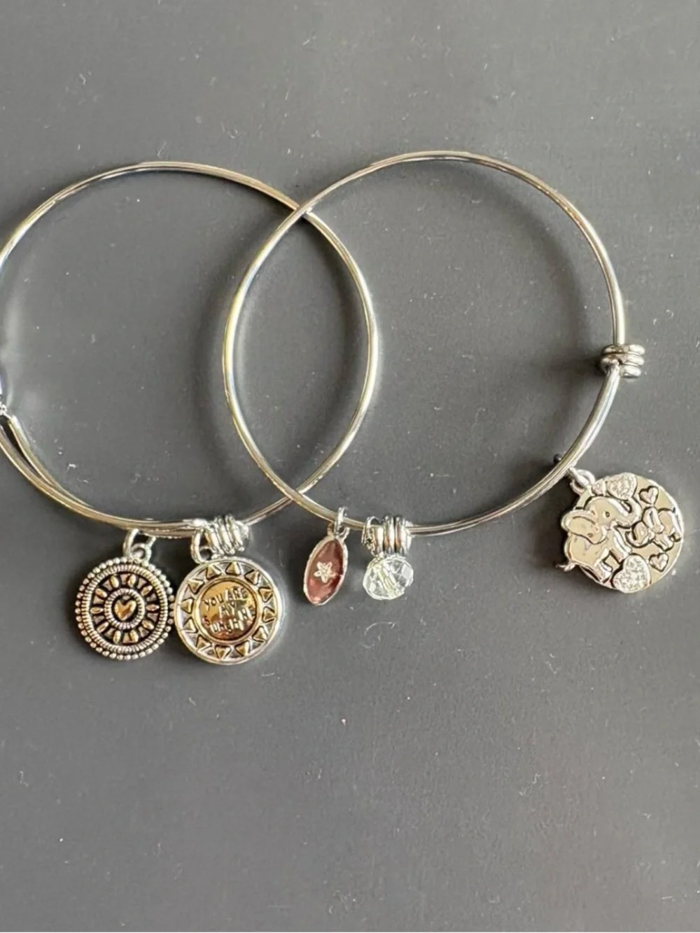Silver Charm Bangle Bracelet Set - Women's Silver Tone Charms